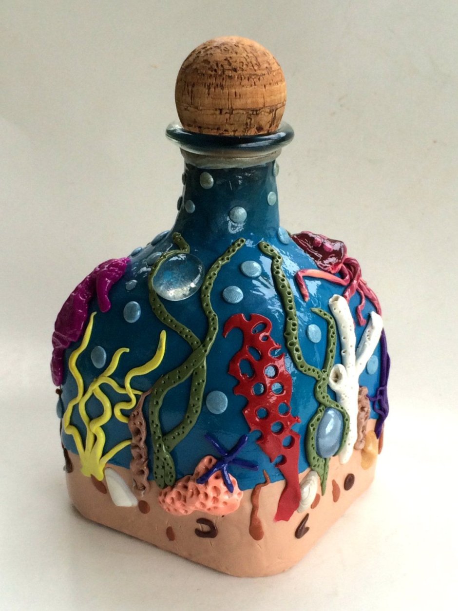 Декорирование бутылок полимерной глиной