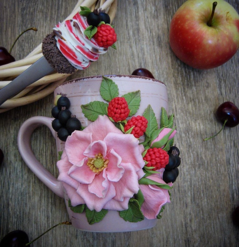 Декупаж кружек из полимерной глины