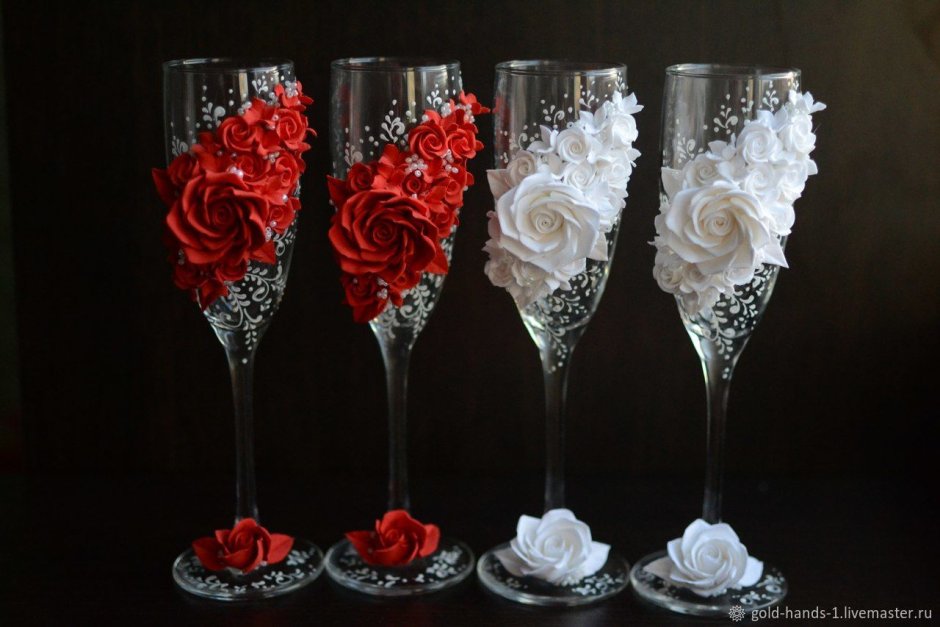 Свадебные фужеры с полимерной глиной