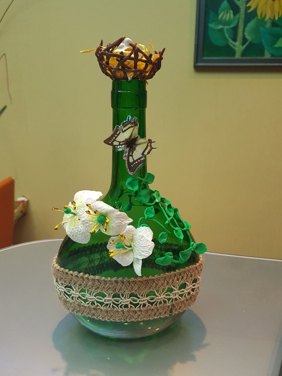 Украшение бутылок полимерной глиной