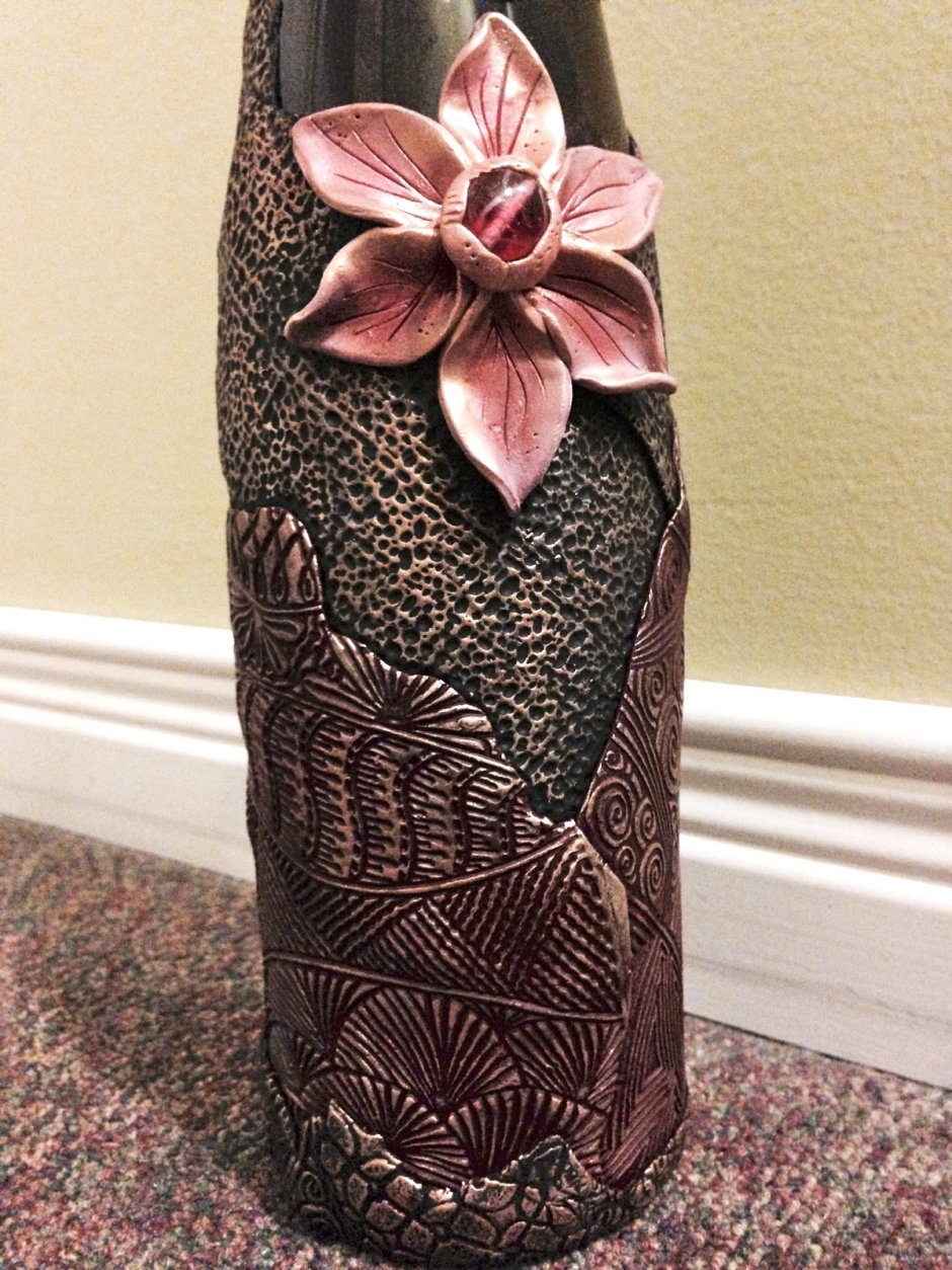 Декорирование бутылок полимерной глиной