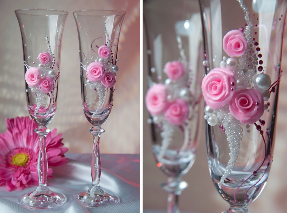 Бокалы украшенные ,розочками