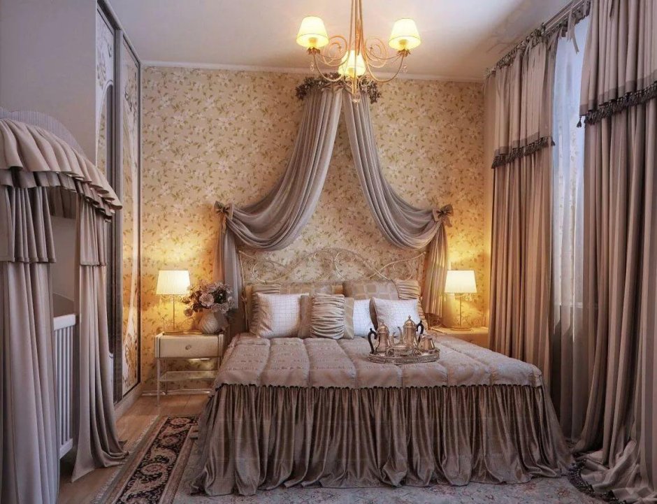 Спальня с балдахином в стиле Средиземноморья