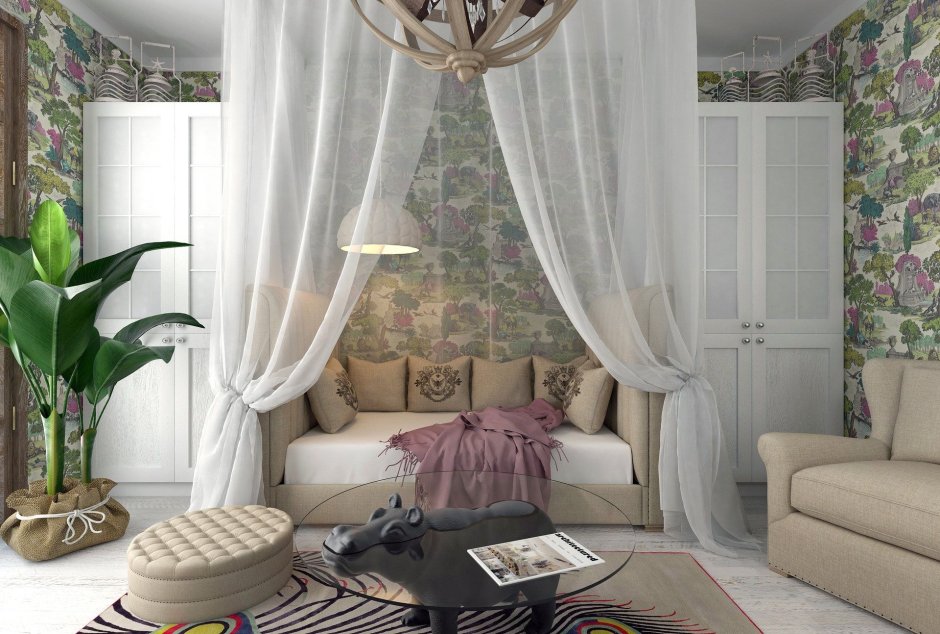 Балдахин над диваном в гостиной