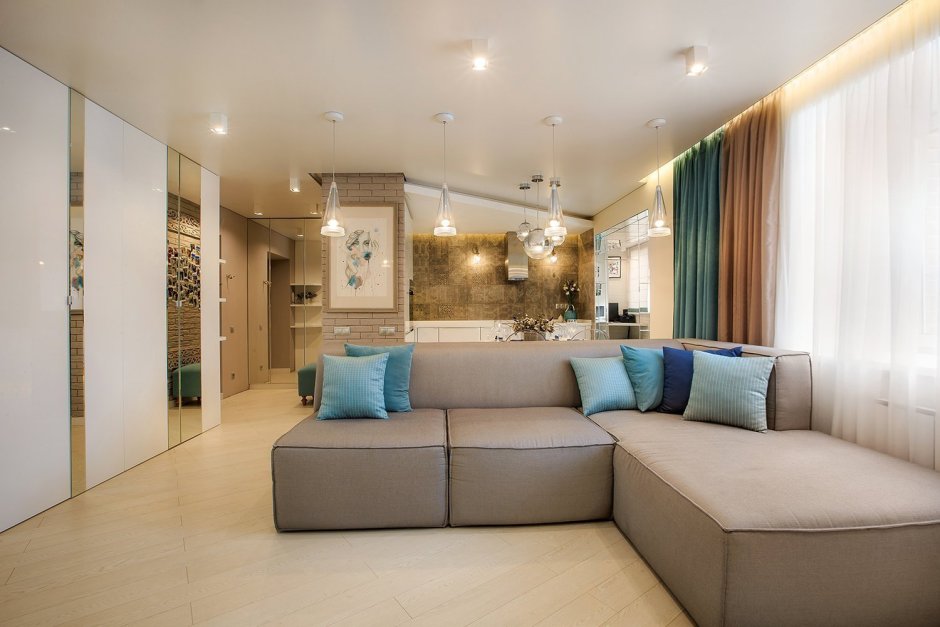 Кухня гостиная с угловым диваном