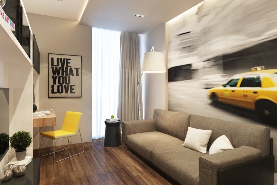 Комната для молодого человека в современном стиле с диваном