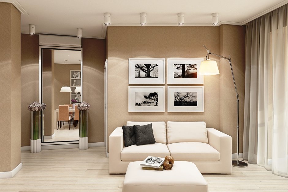 Кондиционер над диваном в интерьере