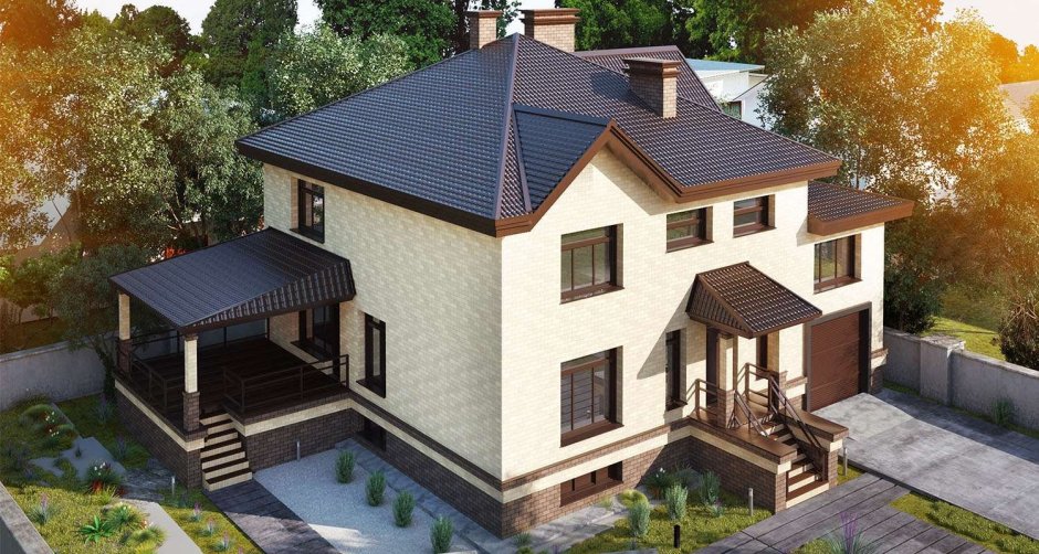 Дом с высоким цоколем и террасой