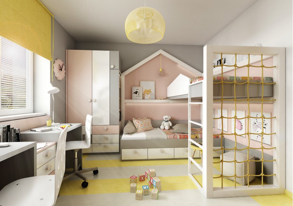 Пятиугольная детская комната для двоих