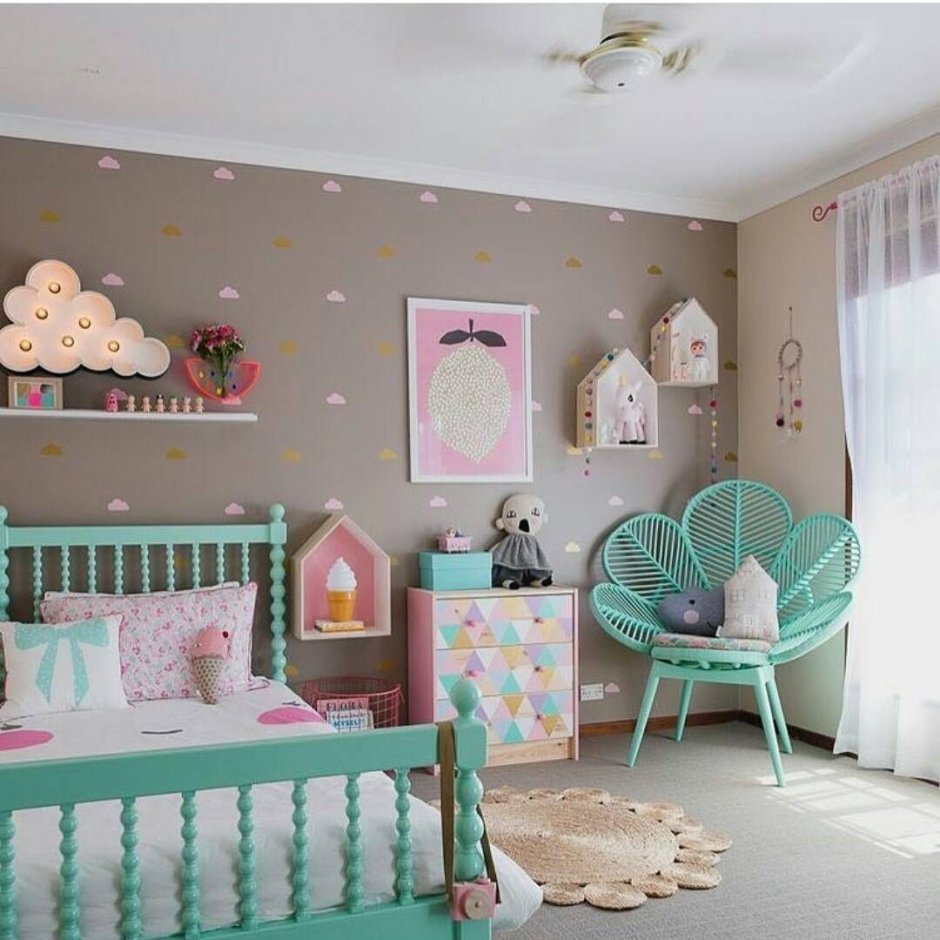 Детская комната девочка постельные тона стены