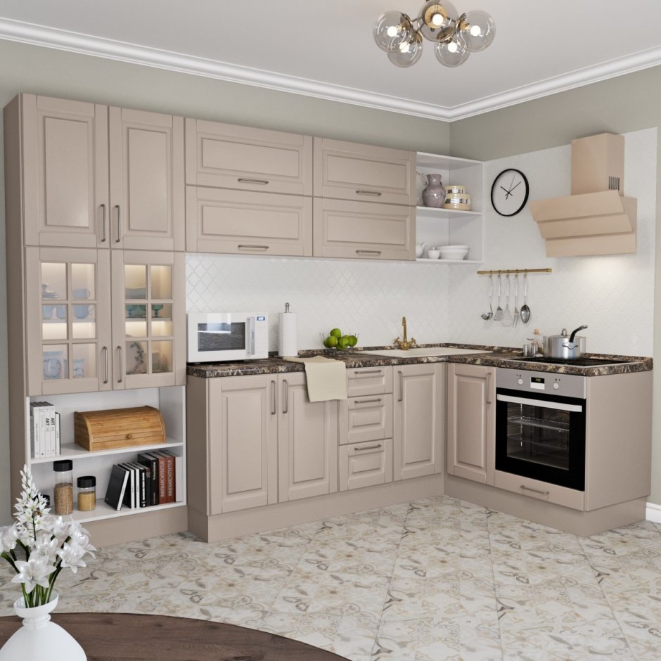 Бежевый холодильник в интерьере кухни