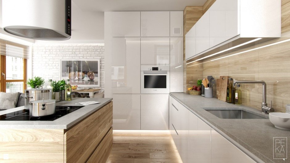 Дизайн кухни с бежевой духовкой