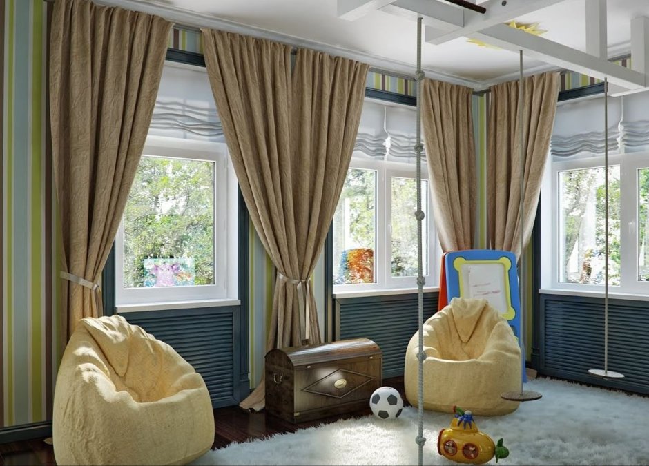 Занавески на 3 окна в комнате
