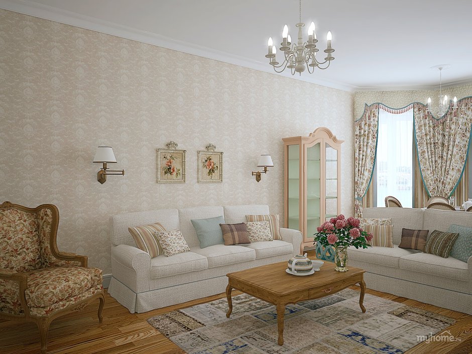 Гостиная в бежевом цвете в стиле Прованс