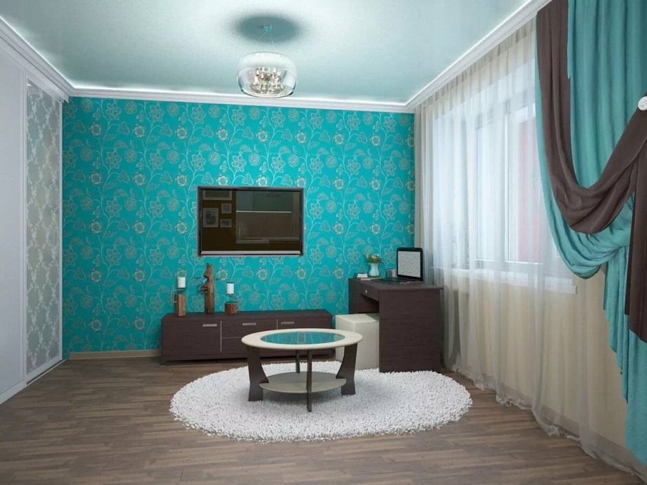 Гостиная в бирюзово шоколадных тонах