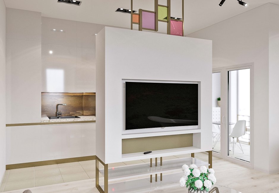 Телевизор на колонне в гостиной