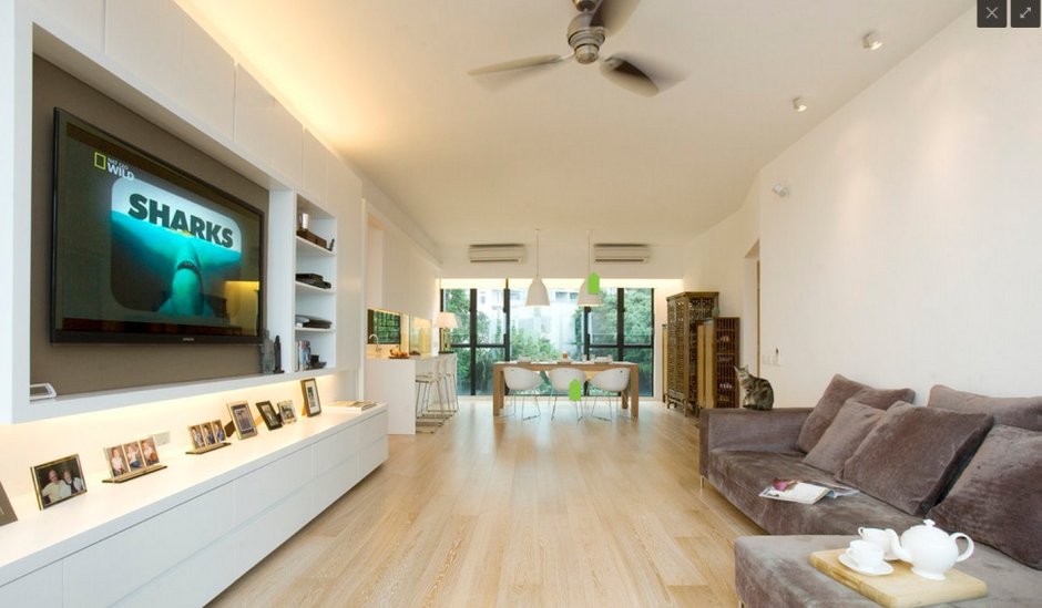 Телевизор в узкой гостиной