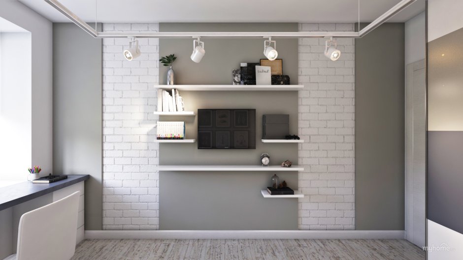 Белая кирпичная стена в интерьере