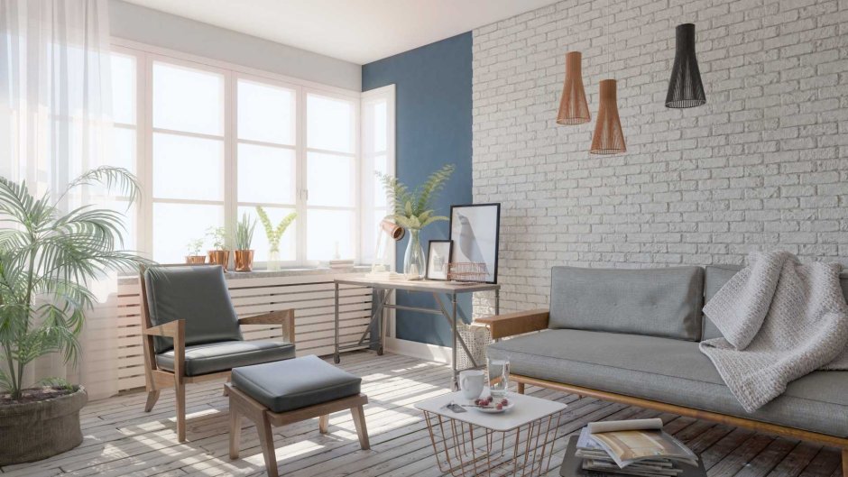 Сочетание обоев с кирпичной стеной