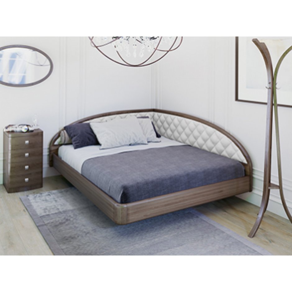 Угловая двуспальная кровать с мягкими боковинами