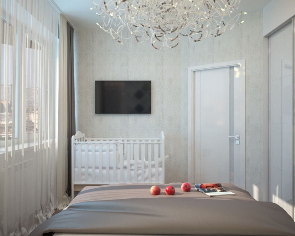 Спальня 10 кв м с детской кроваткой