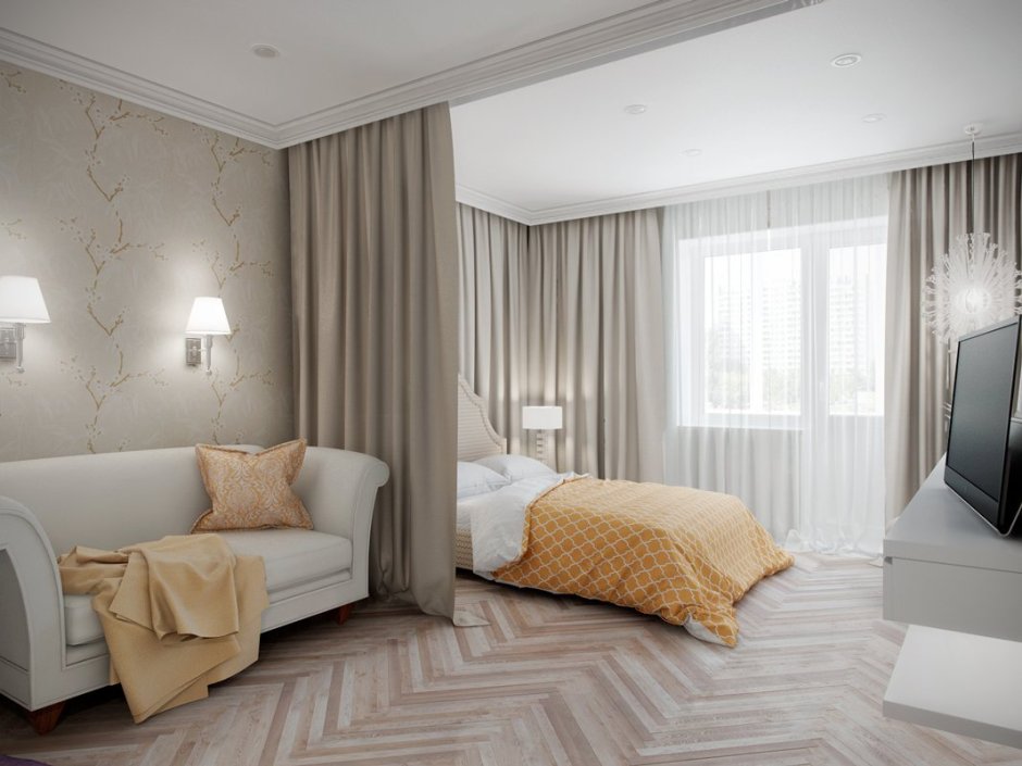 Зонирование шторами