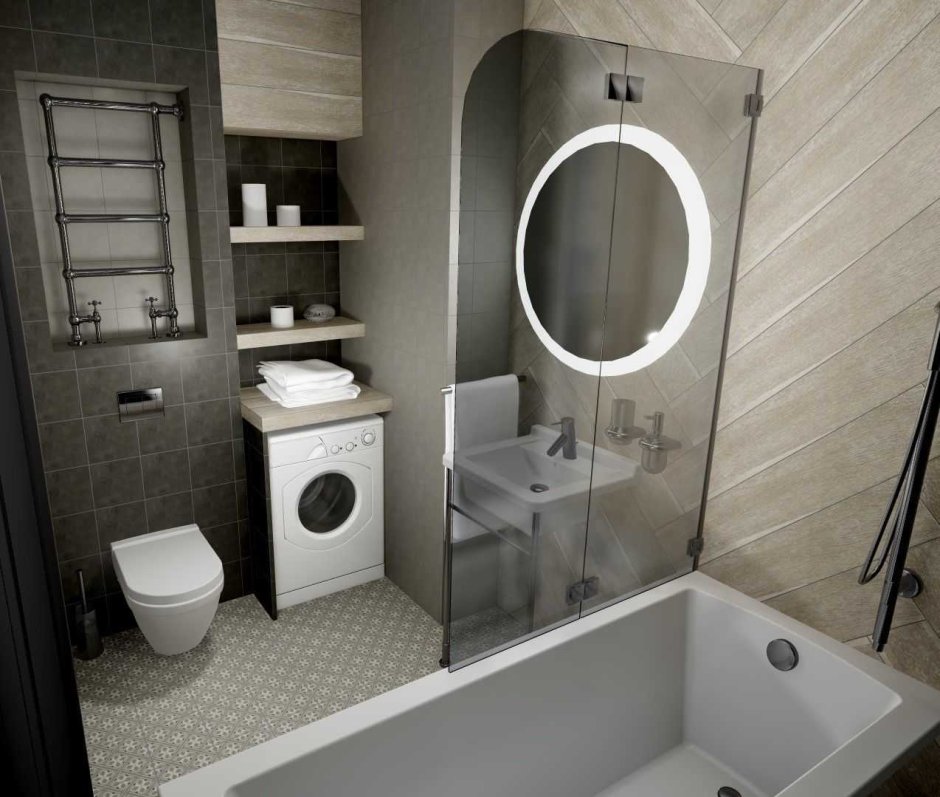 Совмещённый санузел 3м2 ежевый гранит