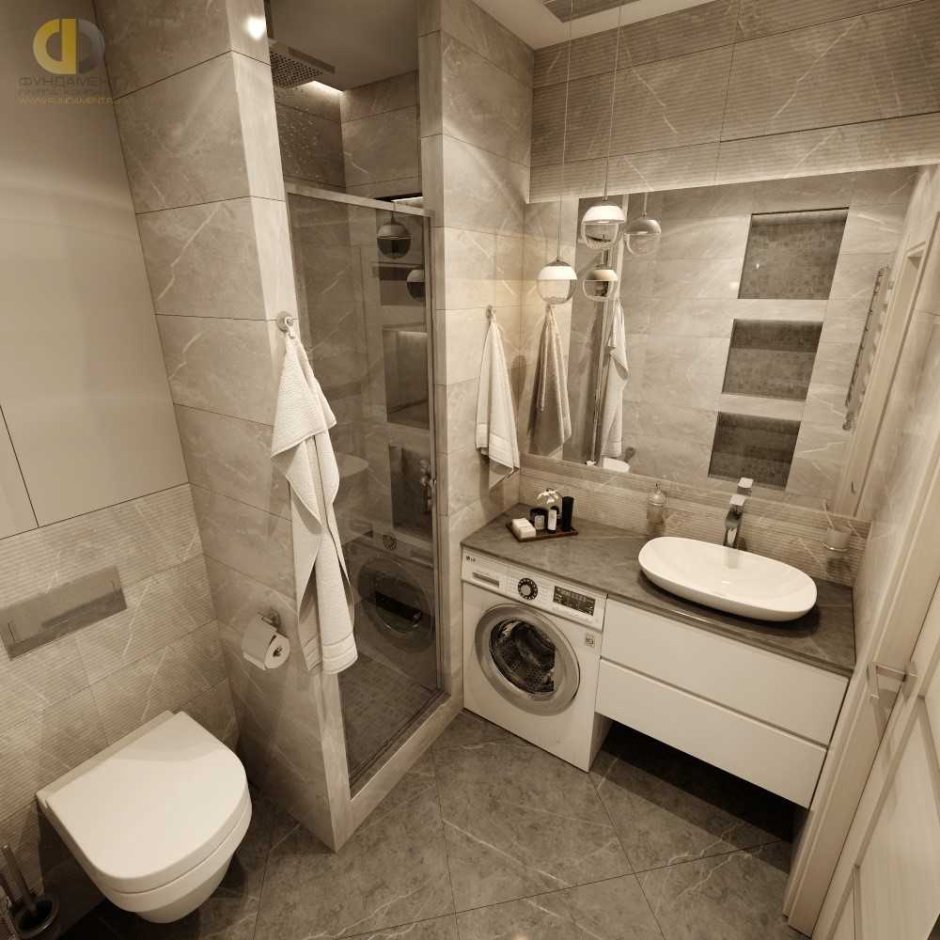 Ванная комната с туалетом и стиральной