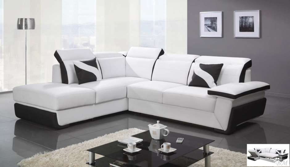 Угловой диван в зал черно белый