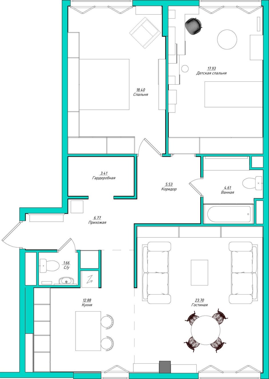 Планировка 3х комнатной квартиры 60м2