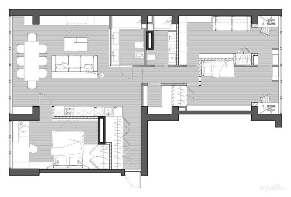 Планировка трехкомнатной квартиры 100 кв.м