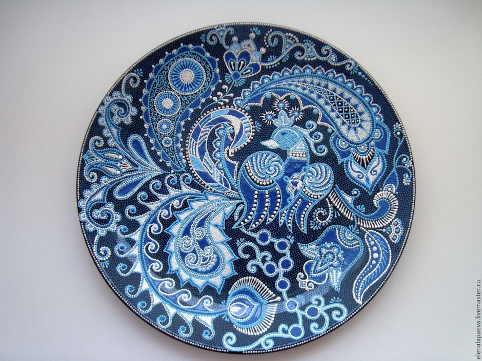 Точечная роспись синяя птица