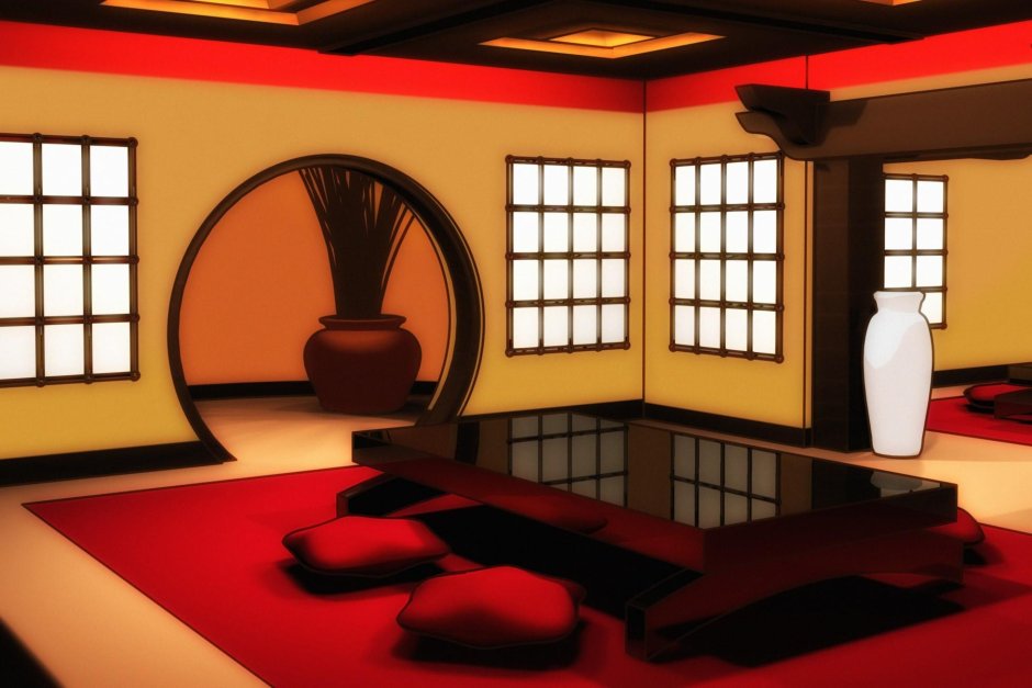 Обои Сакура в интерьере спальни в японском Восточном стиле
