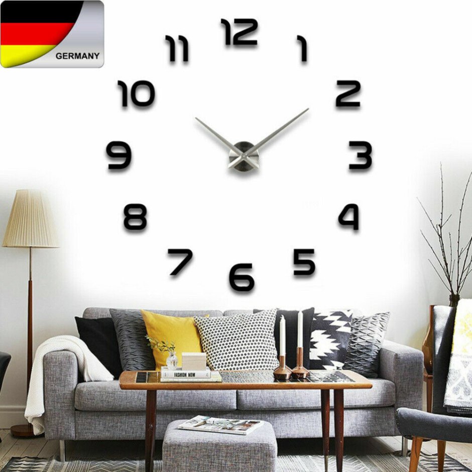 Большие настенные часы и интерьерные наклейки на стену