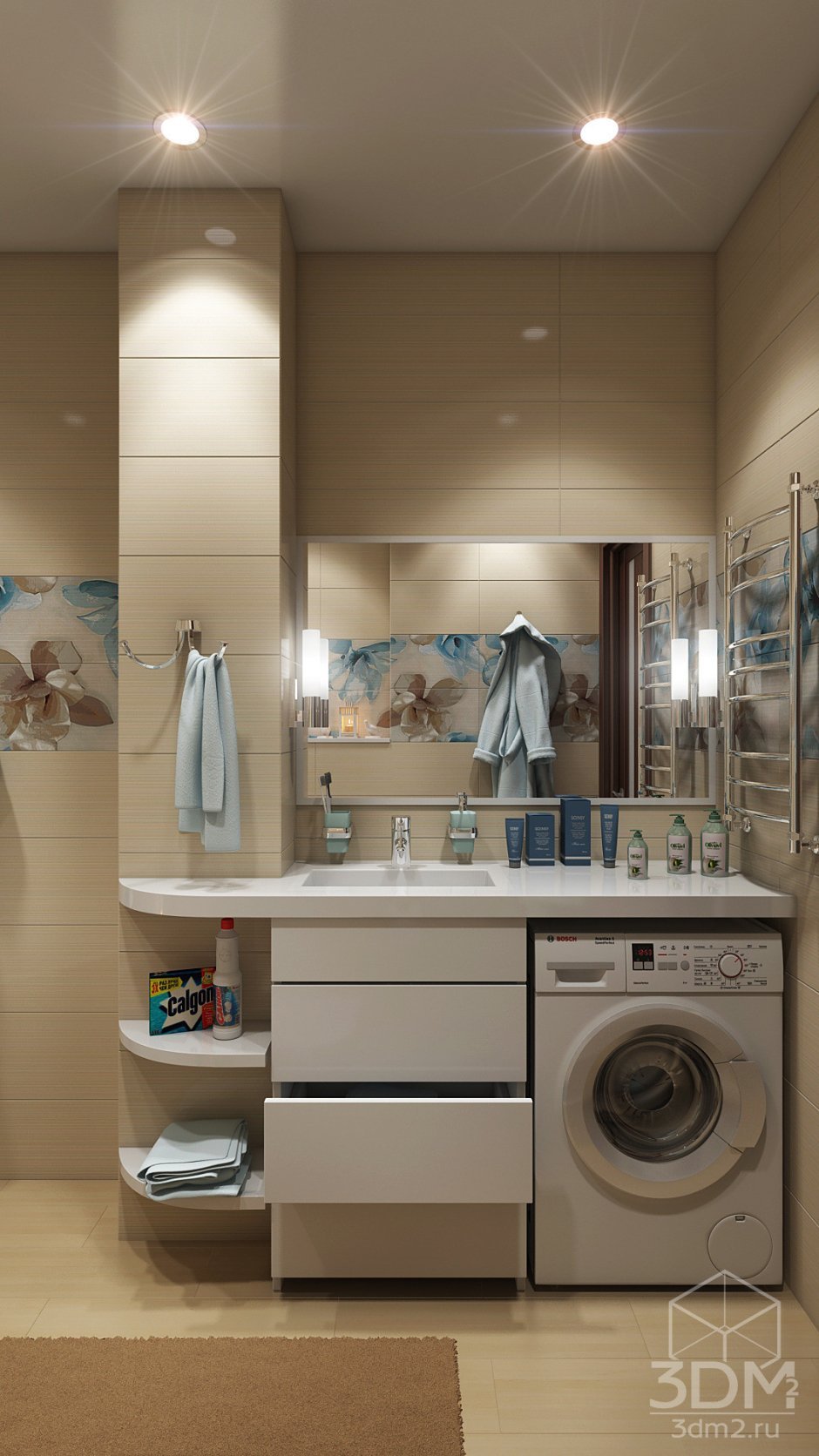 Мебель для маленькой ванной комнаты со стиральной машиной