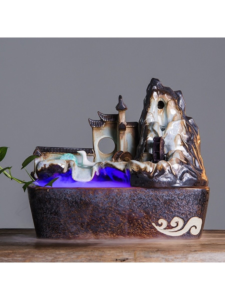 Настольный фонтан с подсветкой и туманом