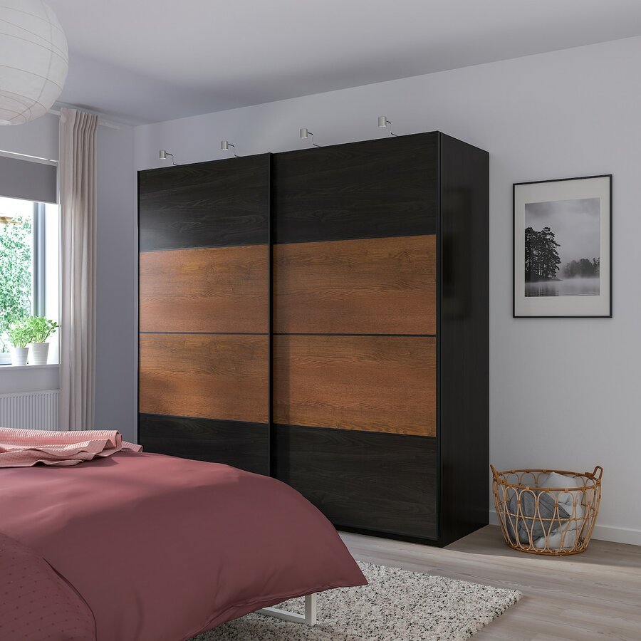 Pax ПАКС гардероб, черно-коричневый/Мехамн под мореный ясень