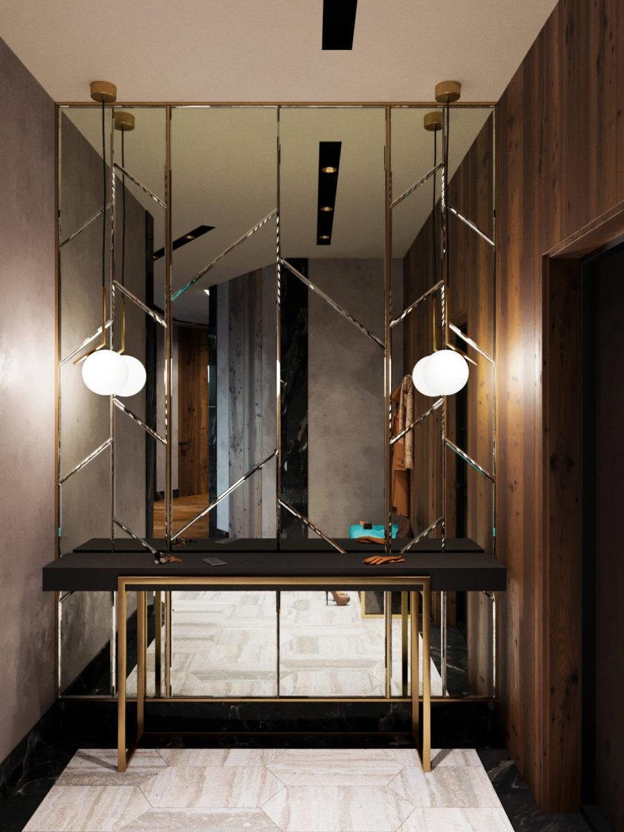 Зеркальная стена в коридоре