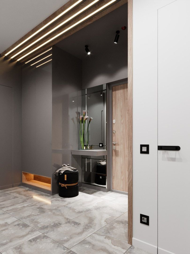 Прихожая в современном стиле с рейками