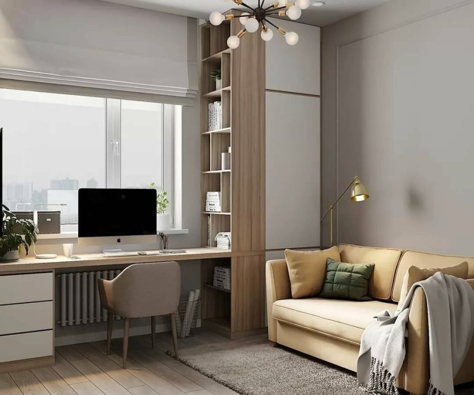 Домашний кабинет стол у окна