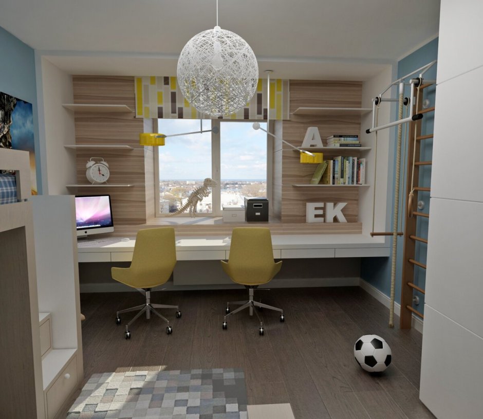 Спальня с рабочей зоной 15 кв