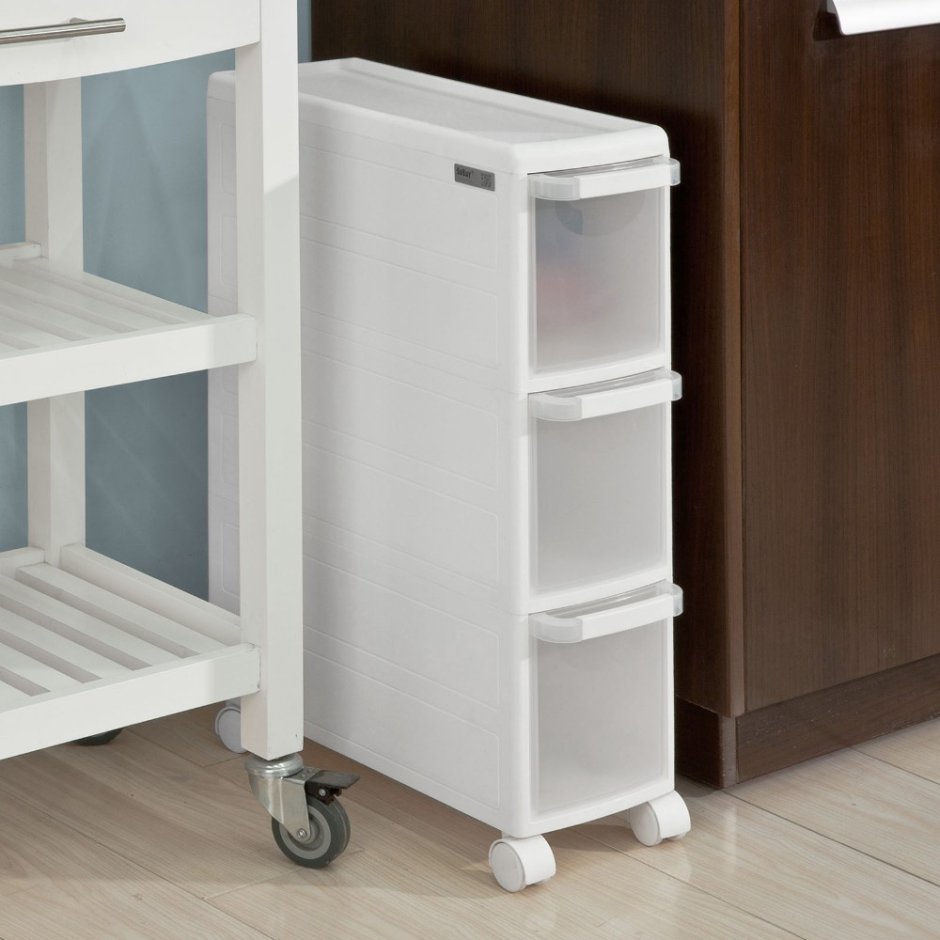 Этажерка Джулия 3 полки узкая на колесиках с12415