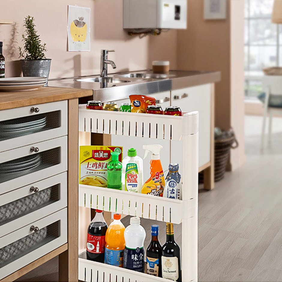 Узкий стеллаж на кухню