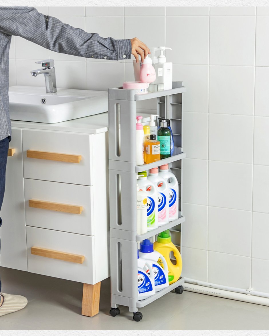 VANDHOME 2/3/4 layer Storage Rack Kitchen Fridge Side Shelf with Wheels Bathroom Racks Organizer Shelves Shelf gap Holder Cart