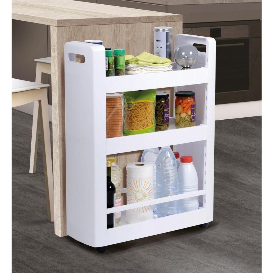 Узкая полка на колесах для кухни