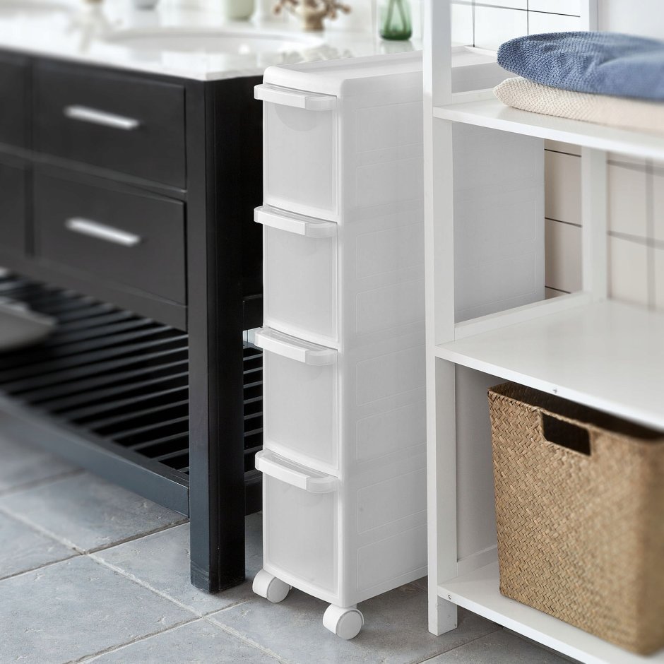 Шкаф для ванной комнаты на колесиках SOBUY frg41-k-w, белый