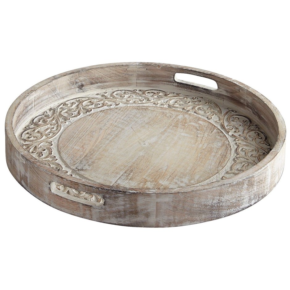 Круглый деревянный поднос с бортиками