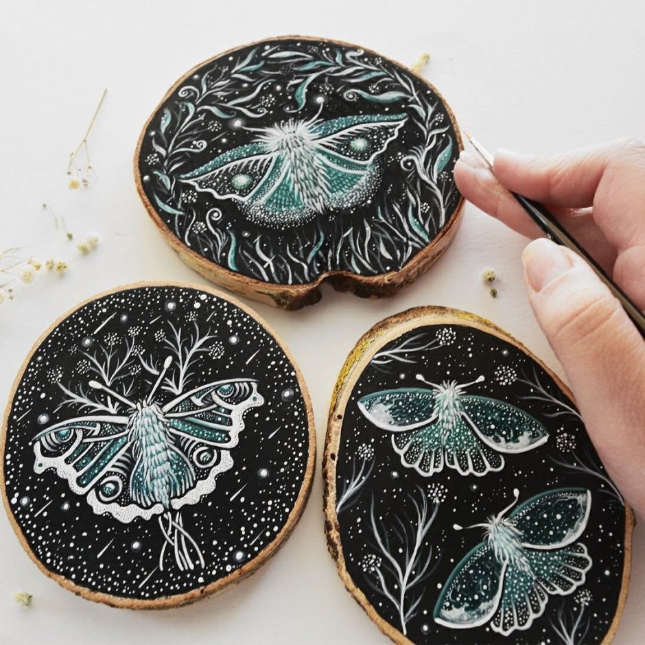 Рисование на срезе дерева