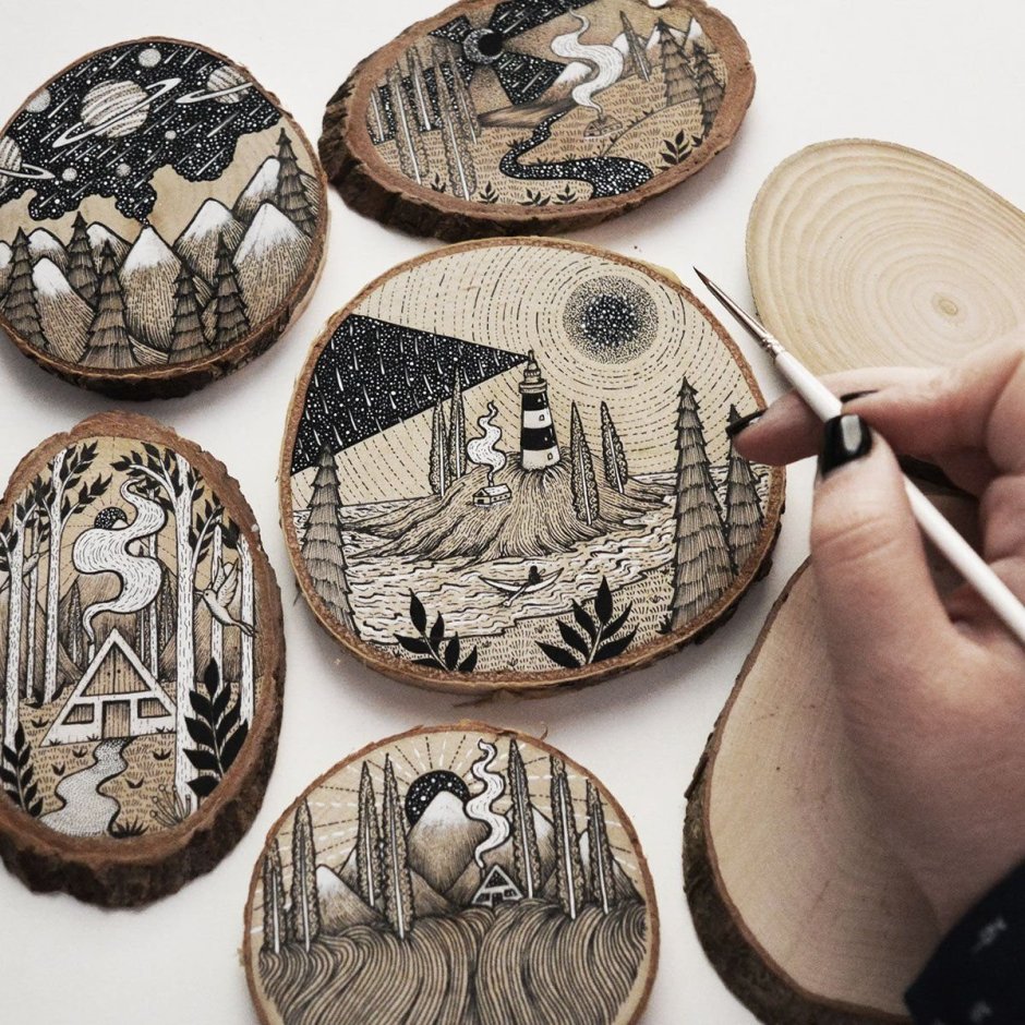 Роспись на спиле дерева