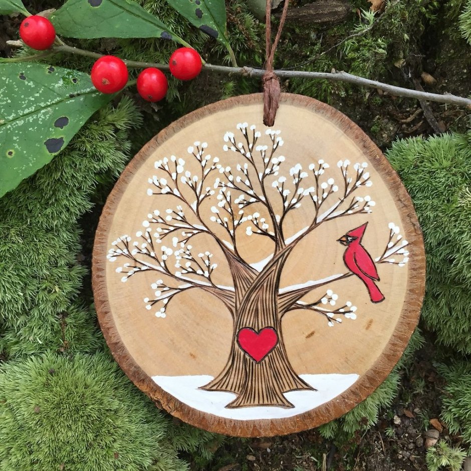 Новогодние игрушки спил дерева декупаж мастер класс